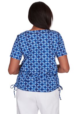 Women's Blue Bayou Patchwork Ikat Blouse