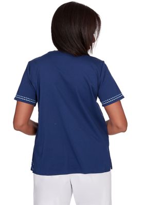 Women's Blue Bayou Monotone Embroidery Top