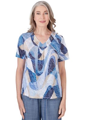 Women's Blue Bayou Wavy Abstract Top