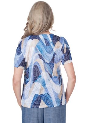 Women's Blue Bayou Wavy Abstract Top