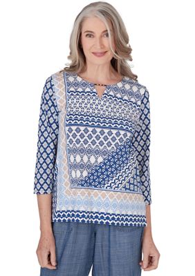 Women's Blue Bayou Geometric Top