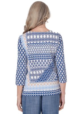 Women's Blue Bayou Geometric Top