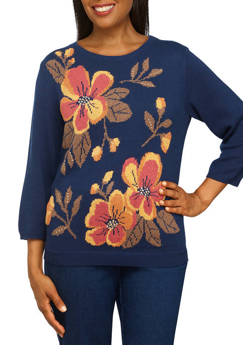 Alfred Dunner Womens Floral Sweater