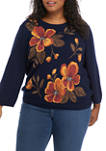 Plus Size Mesa Verde Lightweight Floral Sweater