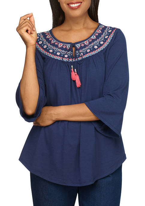 Alfred Dunner Petite Embroidered Yoke Top