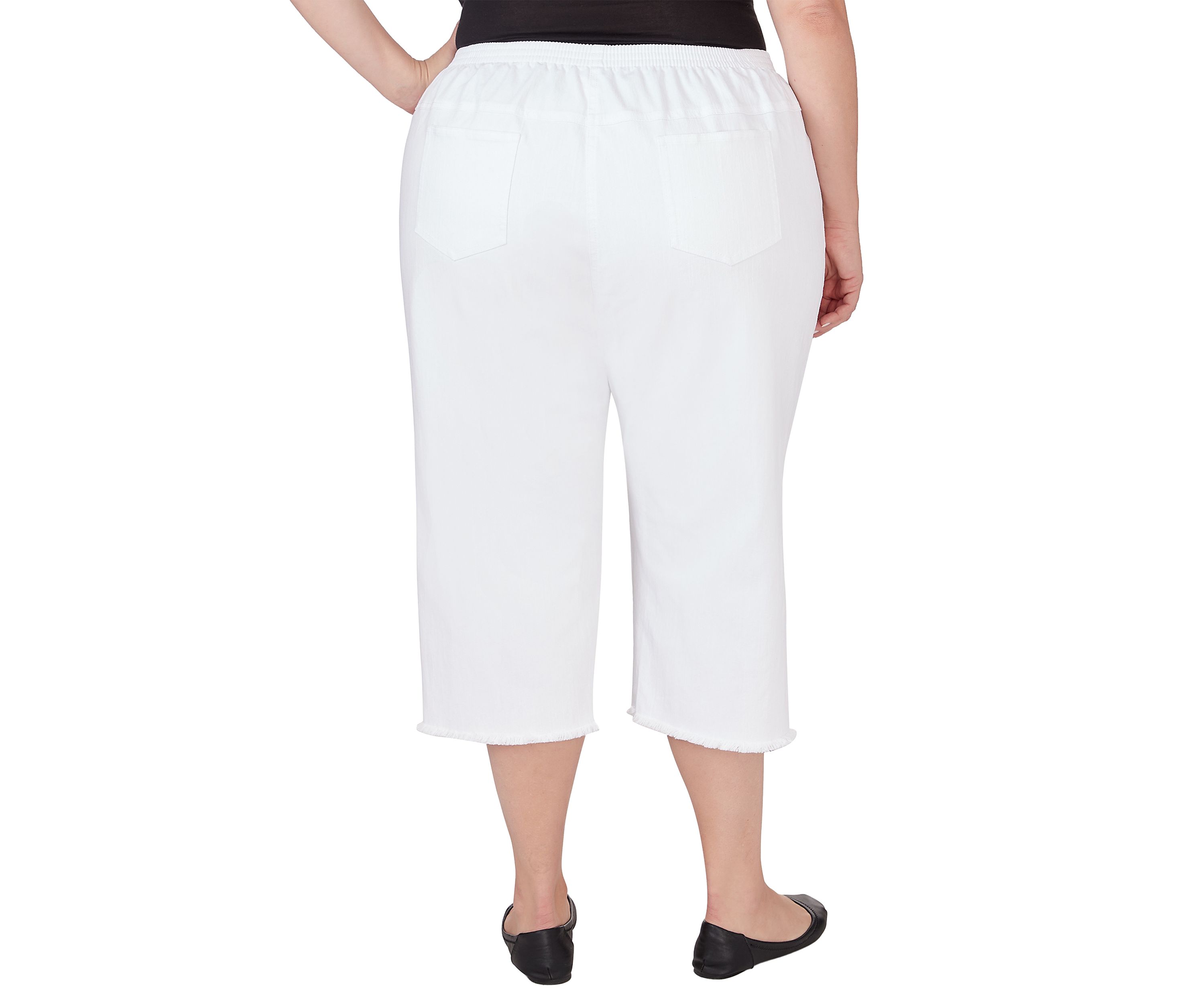 Plus Size Blue Bayou Embroidered Capri Fringe Bottoms