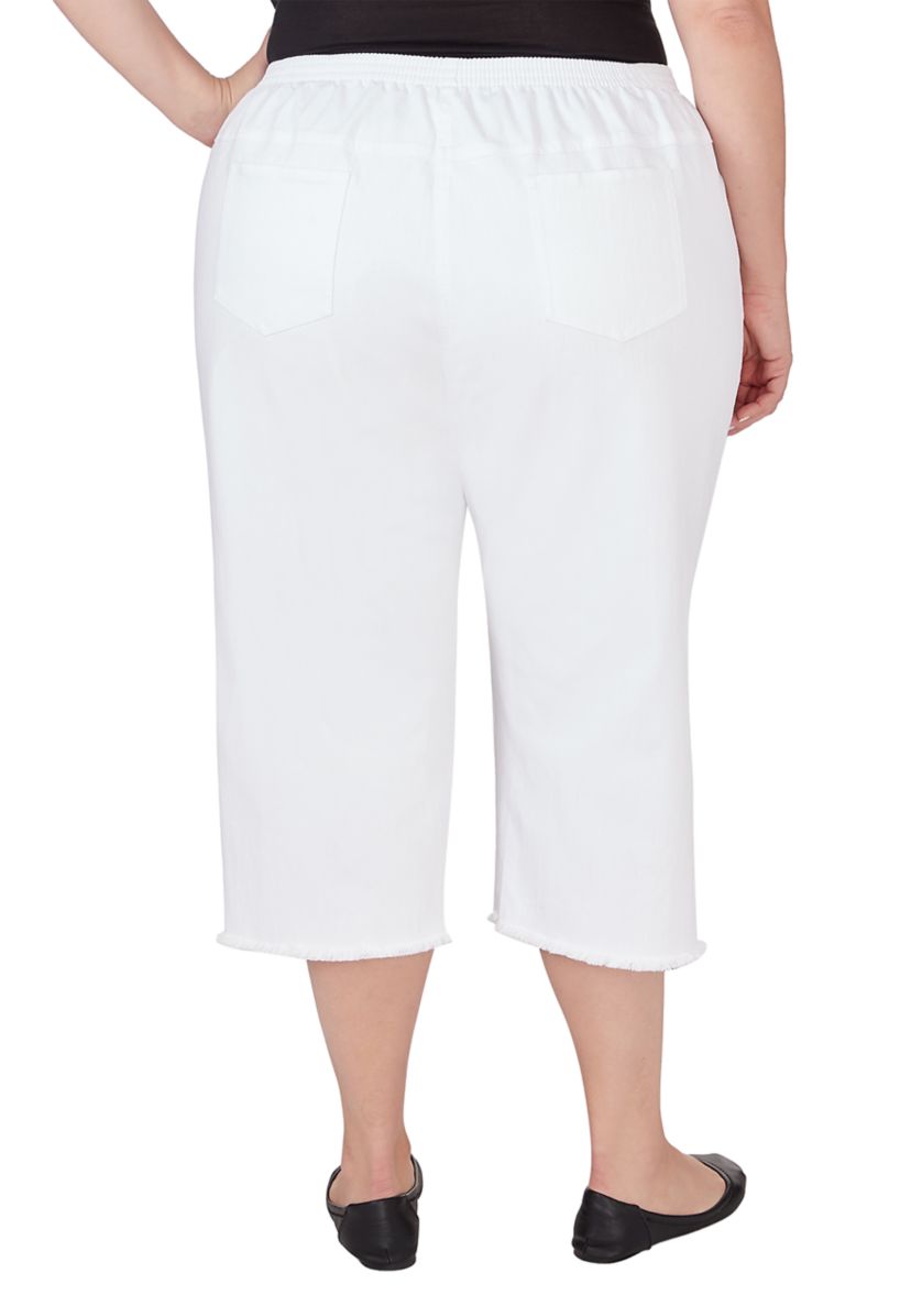 Plus Size Blue Bayou Embroidered Capri Fringe Bottoms