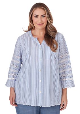 Plus Blue Bayou Pinstripe Embroidered Sleeves