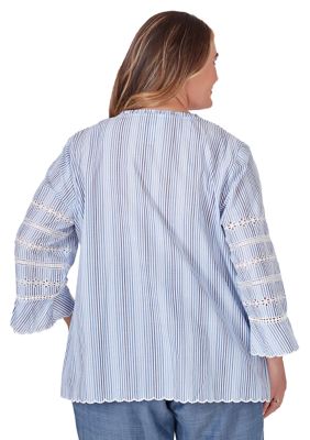 Plus Blue Bayou Pinstripe Embroidered Sleeves