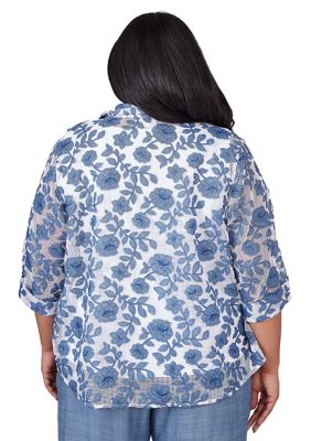 Plus Blue Bayou Flower Mesh Two For One Top