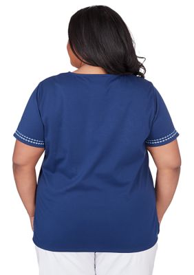 Plus Blue Bayou Monotone Embroidery Top