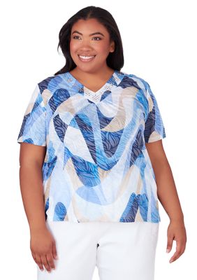 Plus Blue Bayou Wavy Abstract Top