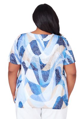 Plus Blue Bayou Wavy Abstract Top