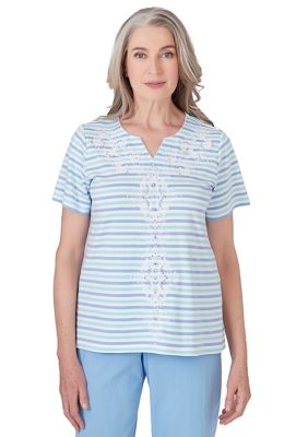 Women's Hyannisport Multi Stripe Medallion Center Embroidery Top