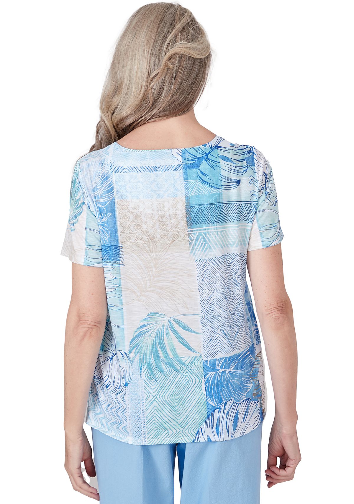 Womens Hyannisport Leaf Geo Patchwork Top