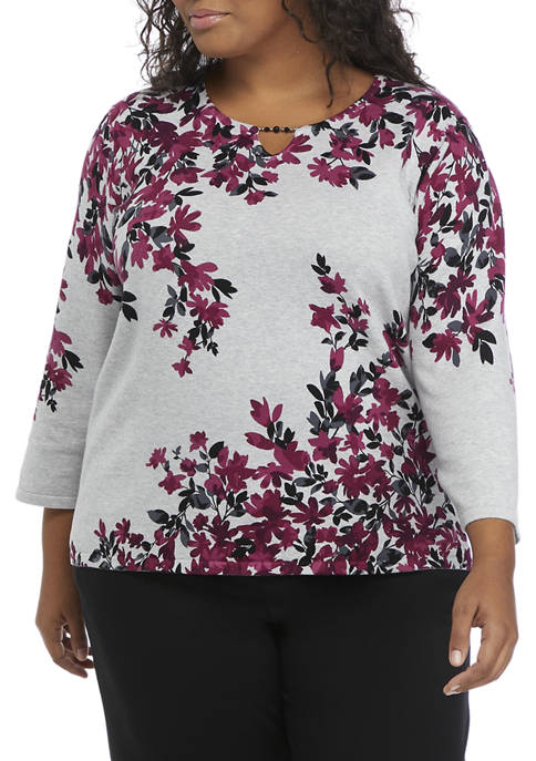 Plus Size Alexander Valley Leaves Print Sweater
