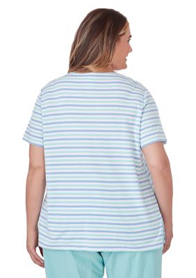 Plus Hyannis Port Mult Stripe Medallion Center Embroidery Top