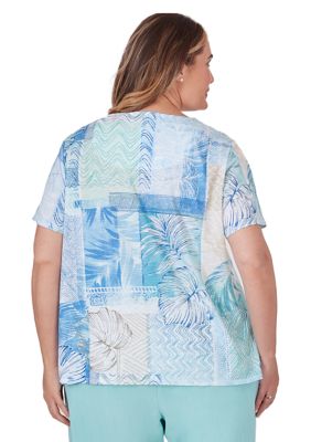 Plus Hyannisport Leaf Geo Patchwork Top