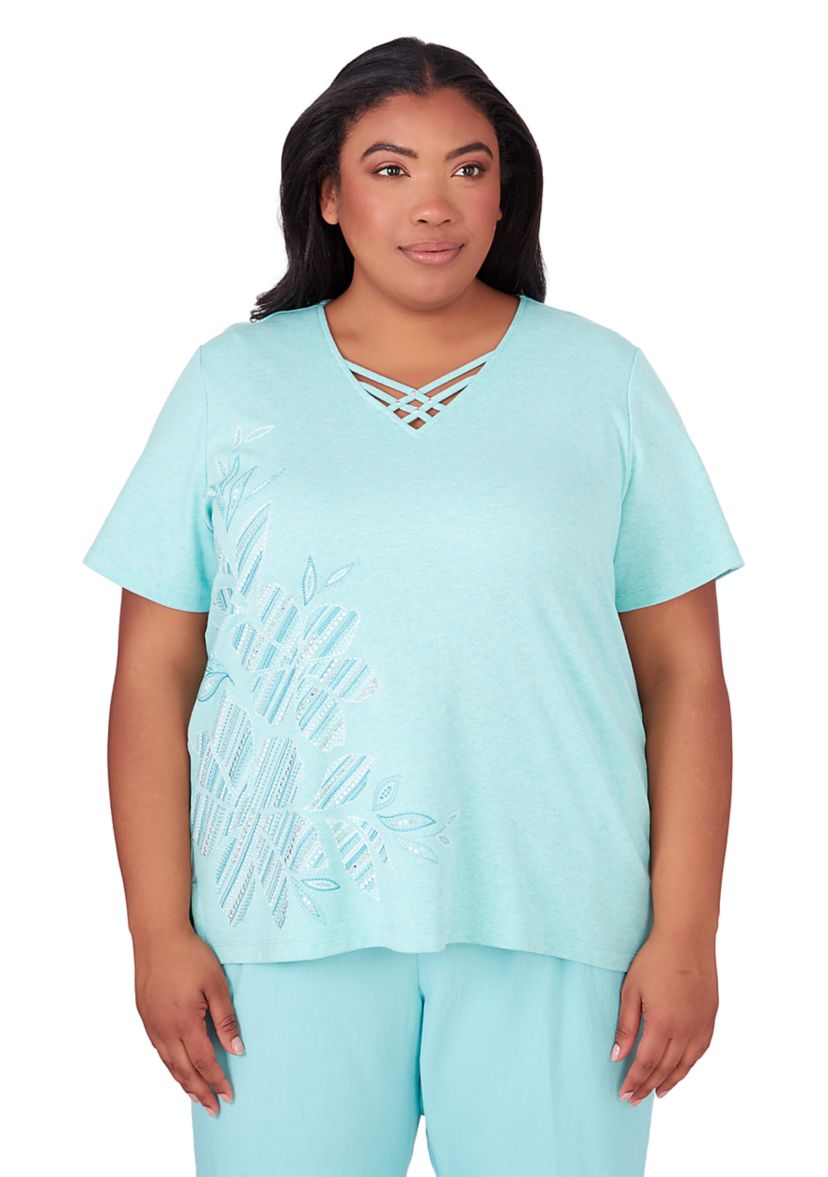 Plus Size Hyannisport Embroidered Flowers Top