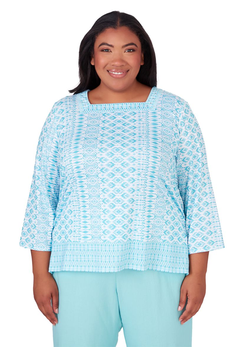 Plus Size Hyannisport Geo Border Top