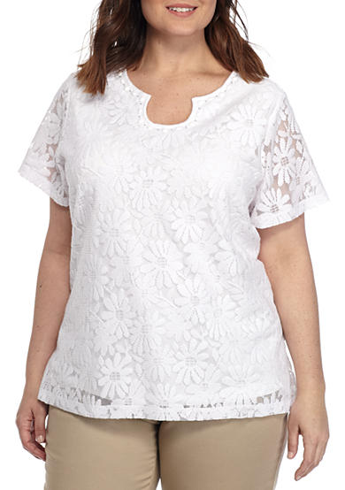 Alfred Dunner Plus Garden Party Lace Tee | Belk