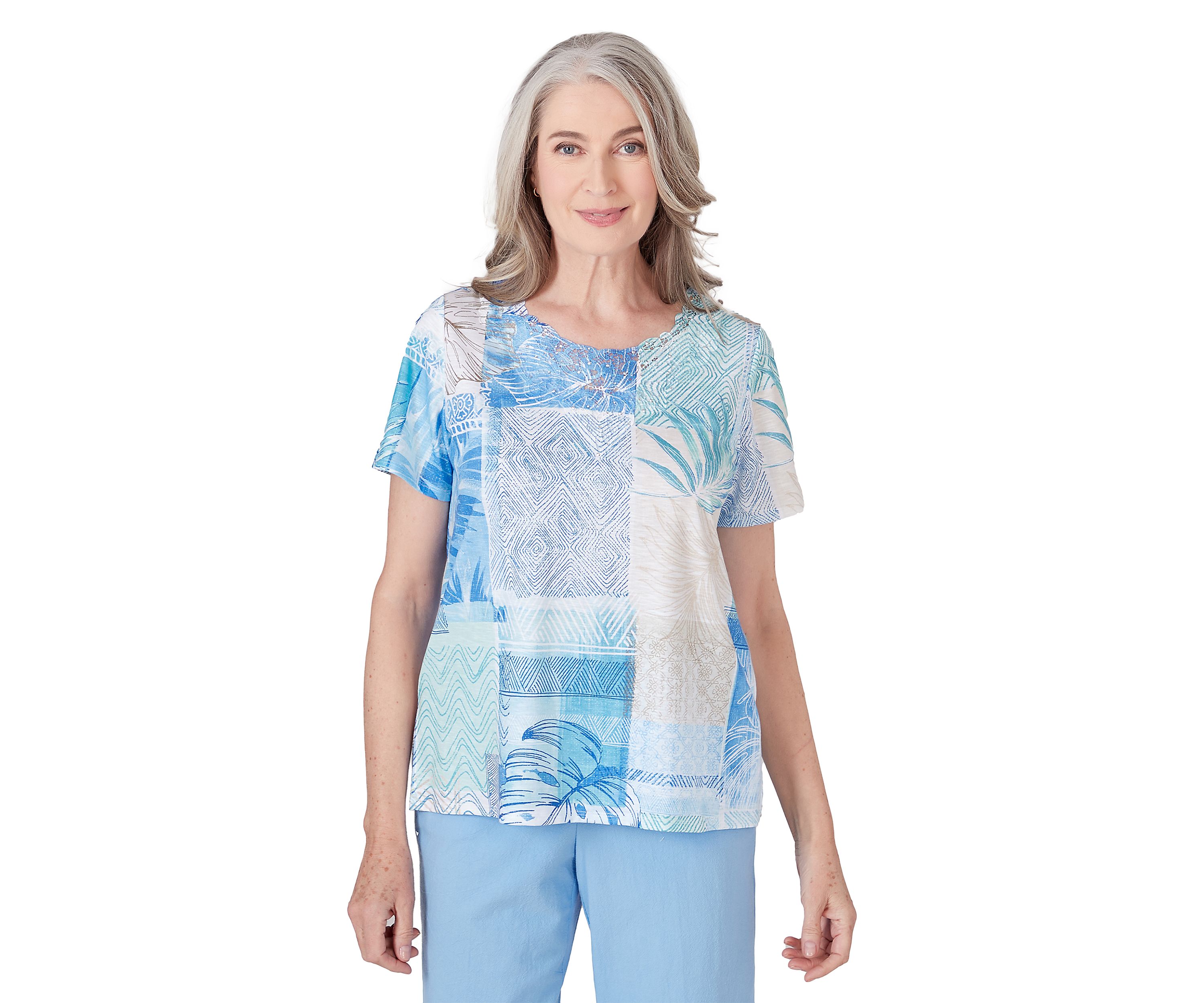 Petite Hyannisport Leaf Geo Patchwork Top