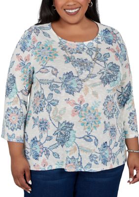 Alfred Dunner Women's Plus Size Ann Arbor Floral Texture Top, 3XL