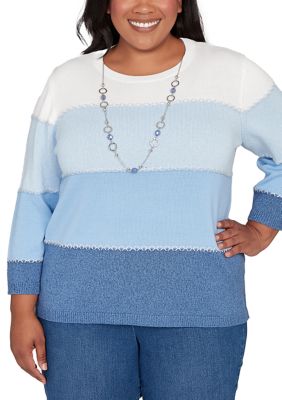 Alfred Dunner Women's Plus Size Ann Arbor Ombré Blocking Sweater, Blue, 3XL