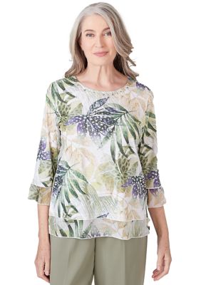 Women's Tuscan Sunset Tonal Leaf With Trim Top