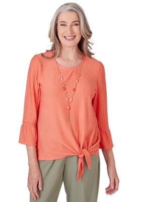 Women's Tuscan Sunset Solid Texture Tie Hem Top