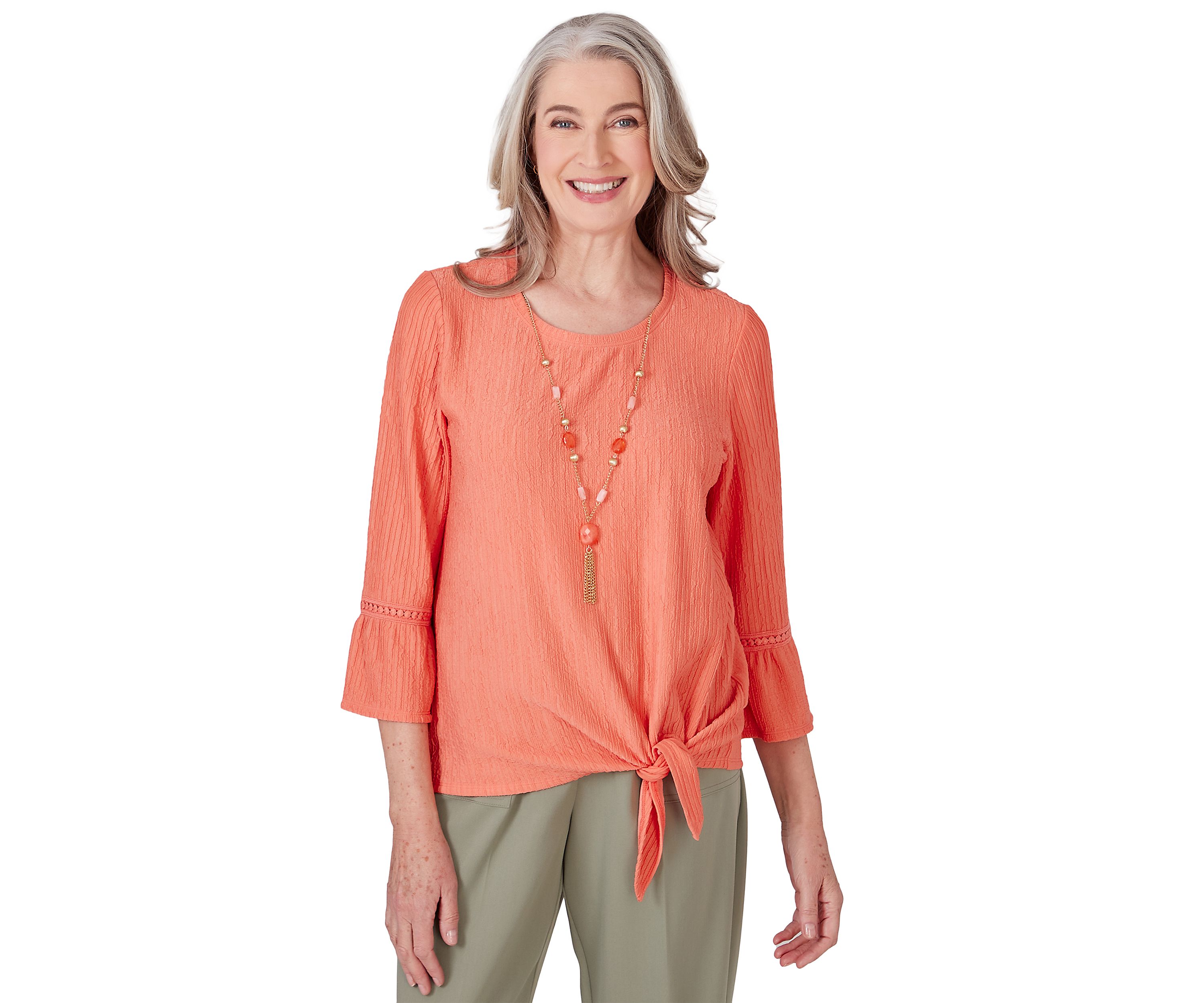 Womens Tuscan Sunset Solid Texture Tie Hem Top