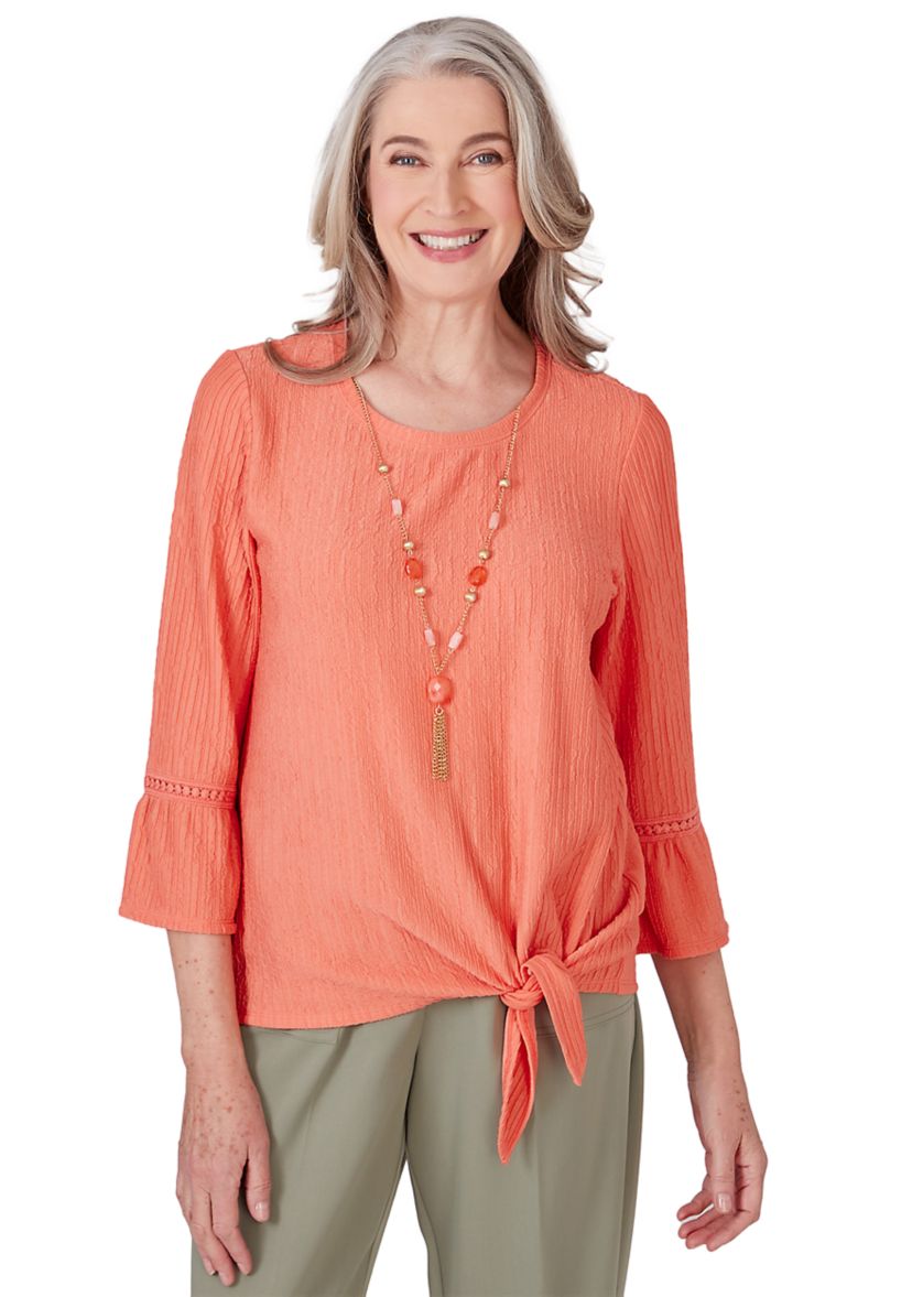 Womens Tuscan Sunset Solid Texture Tie Hem Top