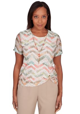 Women's Tuscan Sunset Textured Chevron Short Sleeve Top