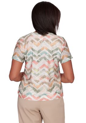 Women's Tuscan Sunset Textured Chevron Short Sleeve Top