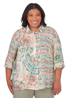 Plus Tuscan Sunset Batik Tie Dye Spliced Shirt