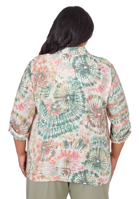 Plus Tuscan Sunset Batik Tie Dye Spliced Shirt