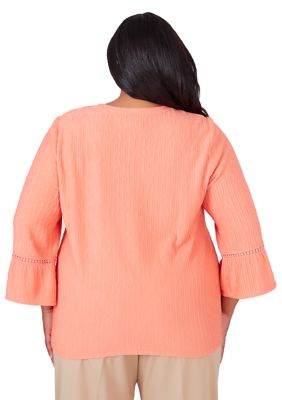 Plus Tuscan Sunset Solid Texture Tie Hem Top