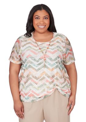 Plus Tuscan Sunset Textured Chevron Short Sleeve Top