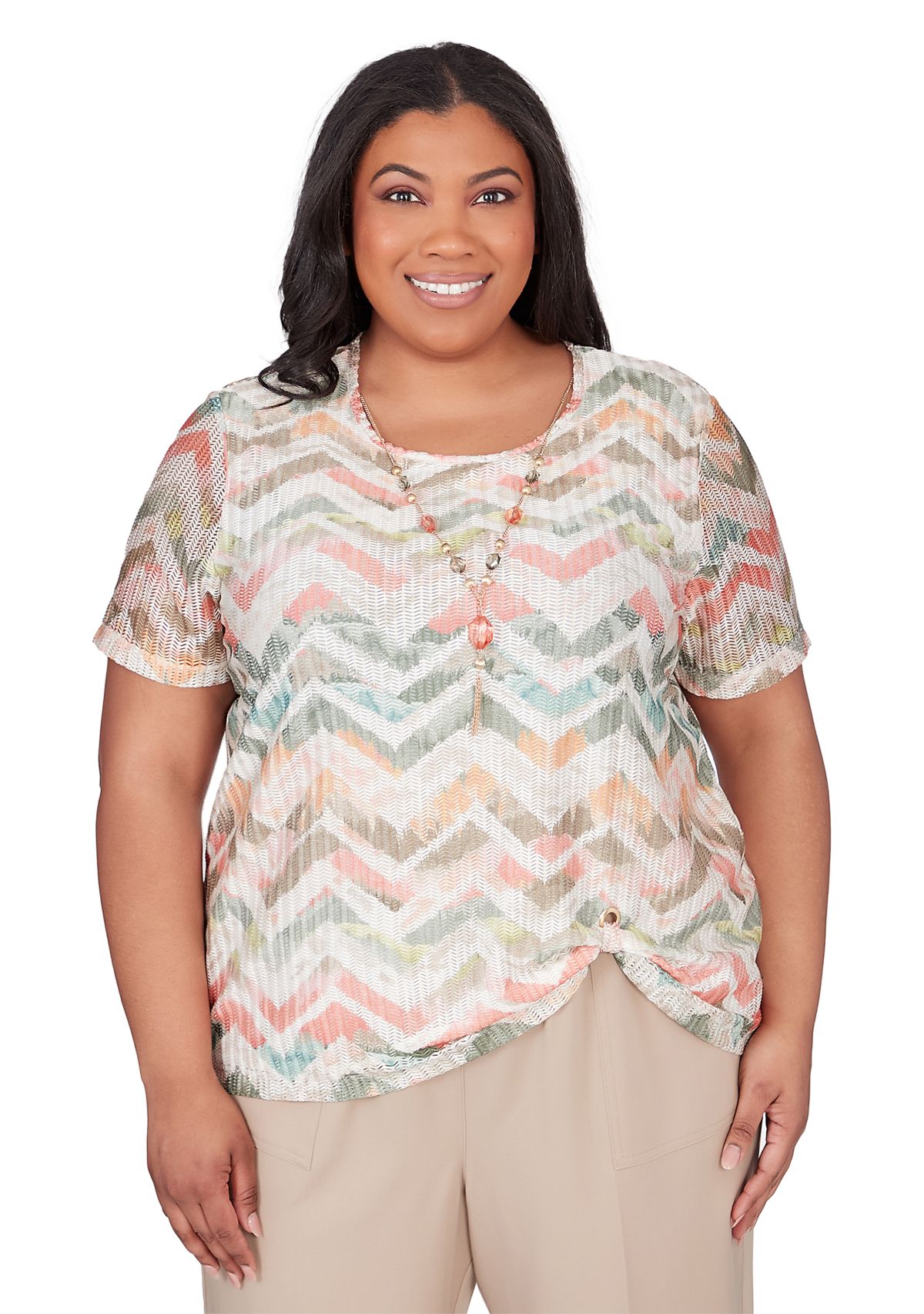 Plus Size Tuscan Sunset Textured Chevron Short Sleeve Top
