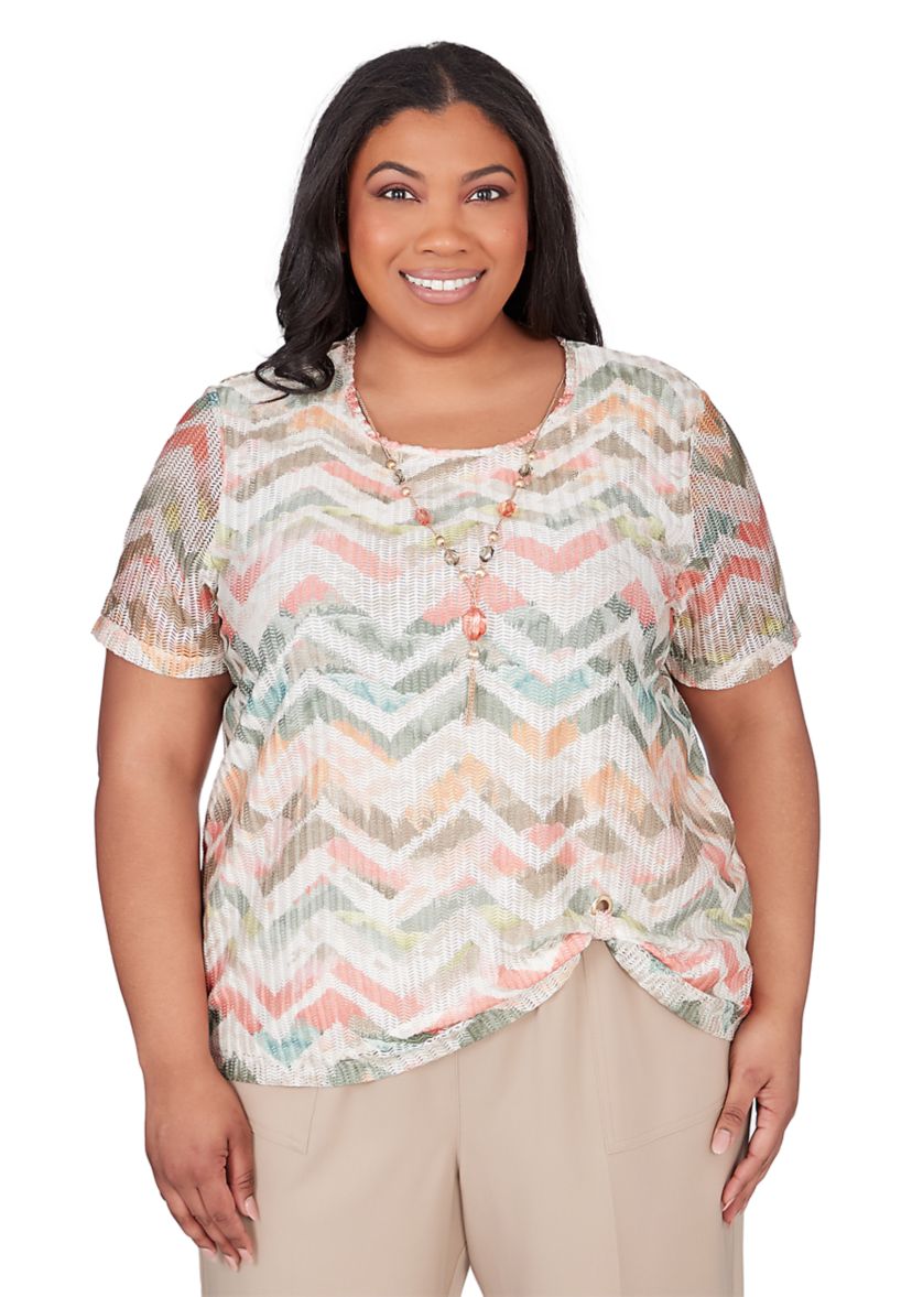 Plus Size Tuscan Sunset Textured Chevron Short Sleeve Top
