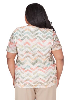 Plus Tuscan Sunset Textured Chevron Short Sleeve Top