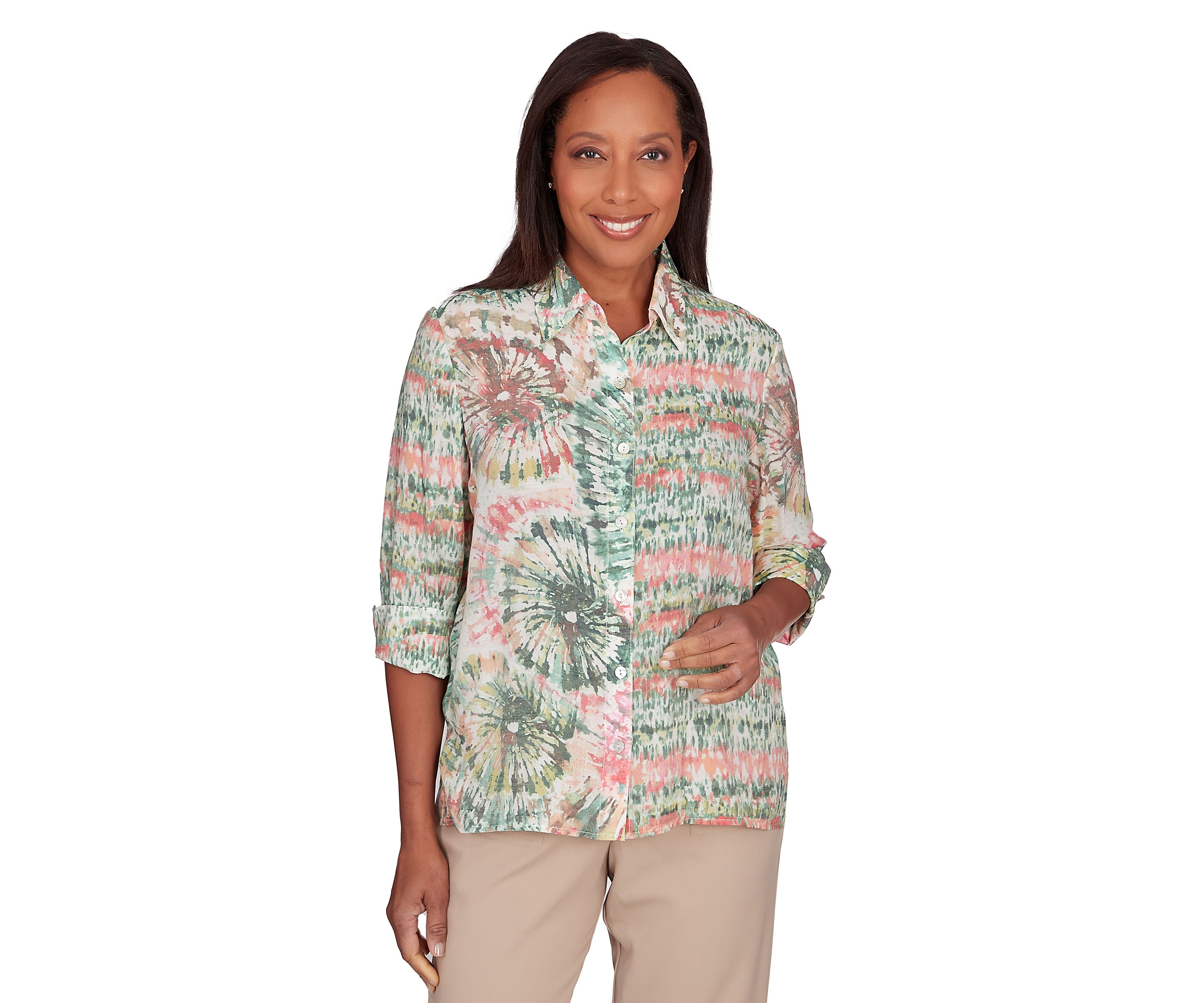 Petite Tuscan Sunset Batik Tie Dye Spliced Shirt