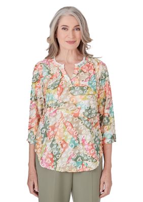 Petite Tuscan Sunset Abstract Animal Jacquard Top