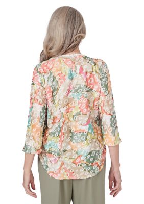 Petite Tuscan Sunset Abstract Animal Jacquard Top