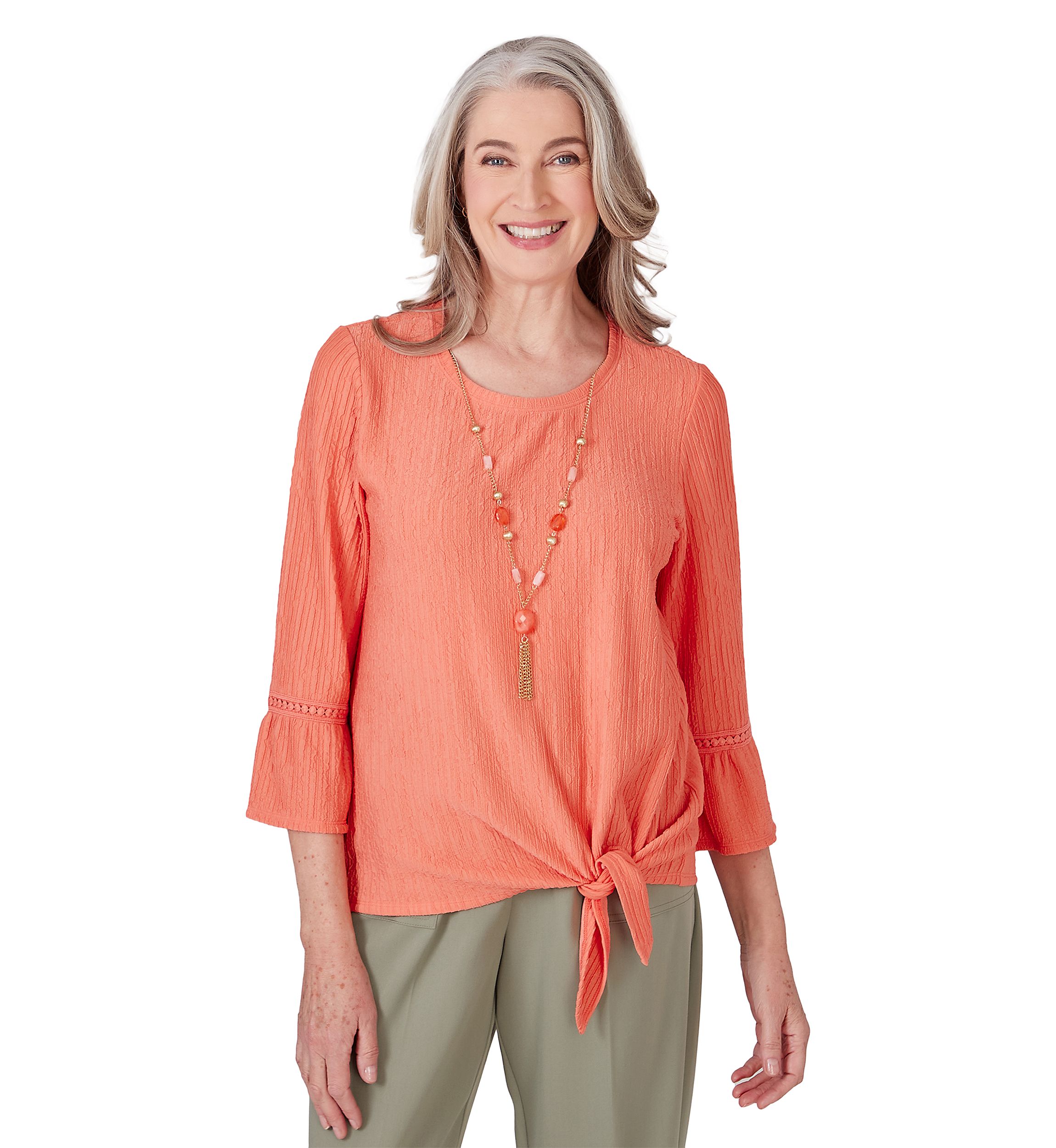 Petite Tuscan Sunset Solid Texture Tie Hem Top