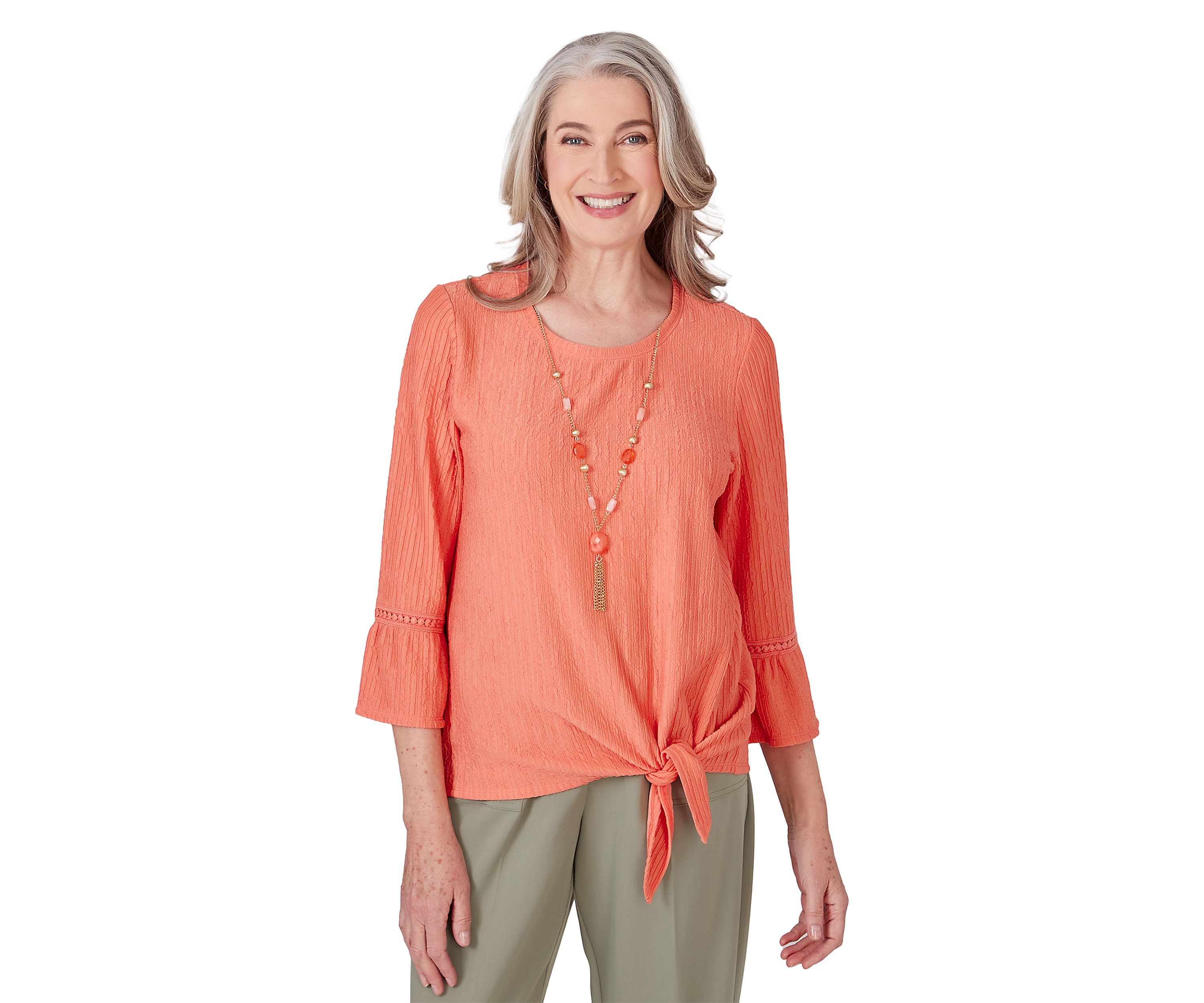 Petite Tuscan Sunset Solid Texture Tie Hem Top