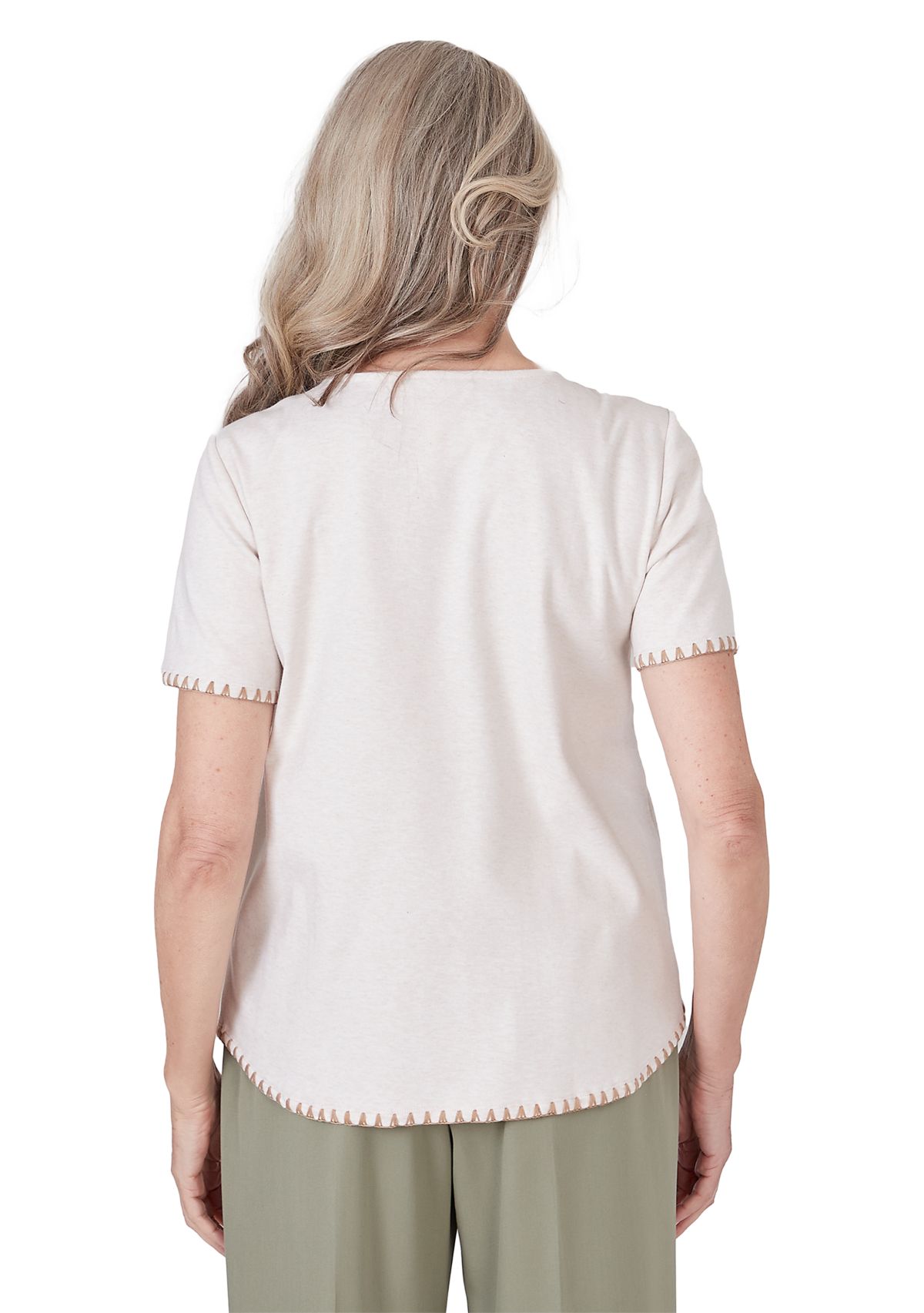 Petite Tuscan Sunset Embroidered Flowers Short Sleeve Top