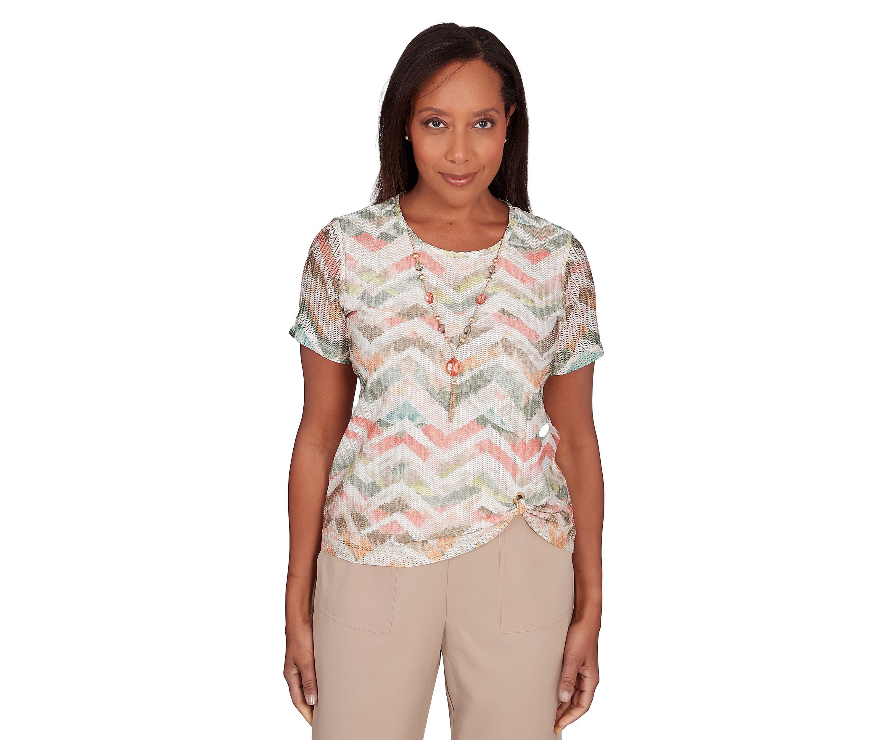Petite Tuscan Sunset Textured Chevron Short Sleeve Top