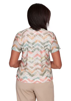 Petite Tuscan Sunset Textured Chevron Short Sleeve Top