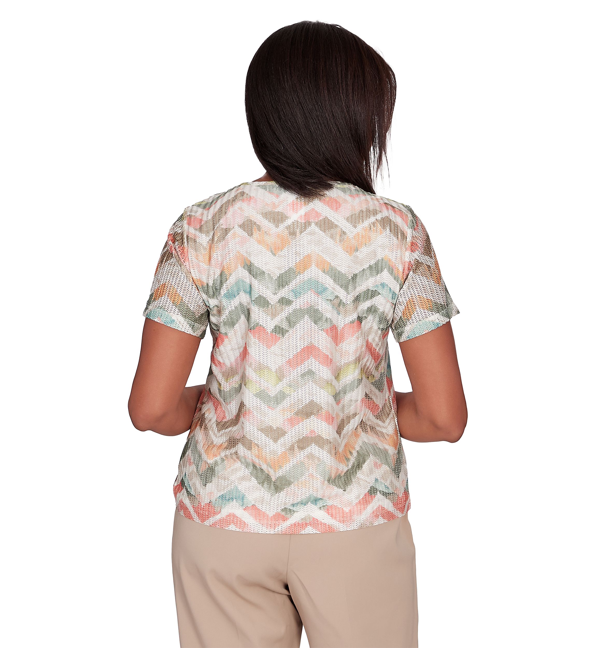 Petite Tuscan Sunset Textured Chevron Short Sleeve Top